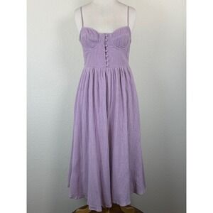 ASTR The Label Ferreira Dress Linen Lavender Bustier Midi Pockets Smocked M